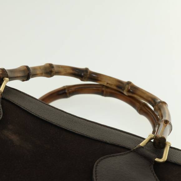 GUCCI Bamboo Hand Bag Suede Leather Brown Auth fm2206 - Picture 8 of 16